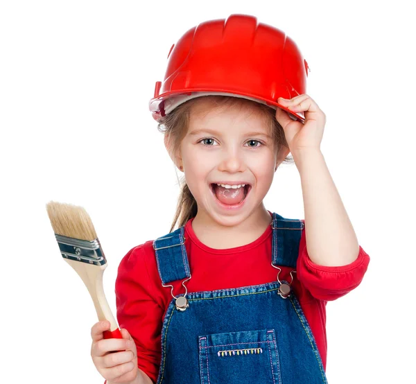 Little girl with a brush and white banner — Stock Photo, Image