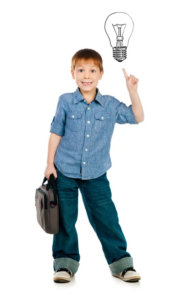 Маленький мальчик с лампочкой — стоковое фото