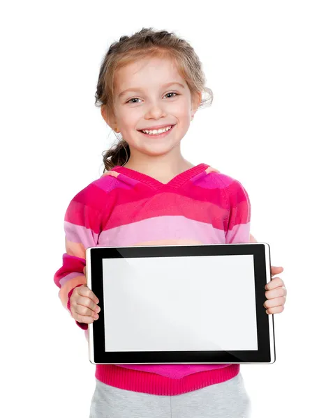 Dziewczynka z komputera typu tablet — Zdjęcie stockowe