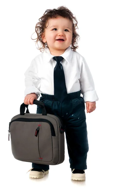 Дитина одягнена в бізнес з сумкою — стокове фото