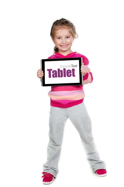 Holčička s počítači tablet pc — Stock fotografie