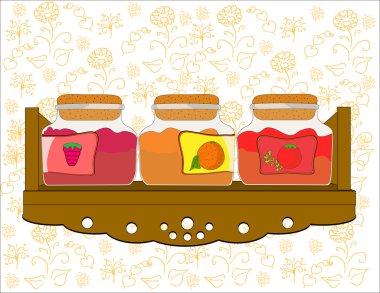 Shelf with jars of jam vector clipart