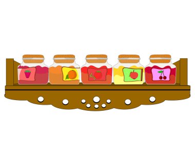 Vector illustration of shelf cupboard filled with jam jars clipart