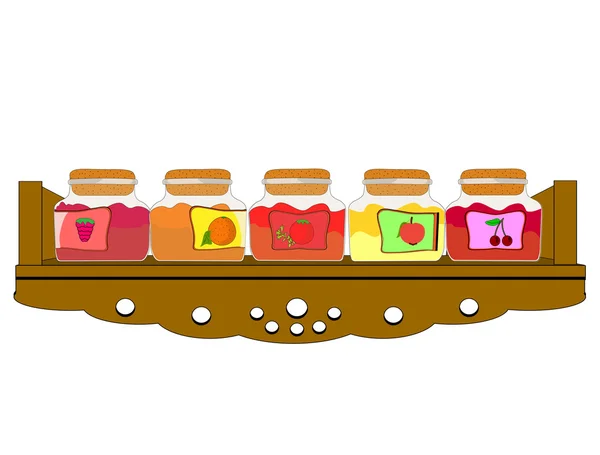 Ilustración vectorial del armario del estante lleno de tarros de mermelada — Archivo Imágenes Vectoriales