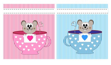 Valentine´s day card with funny cartoon mouse and heart clipart