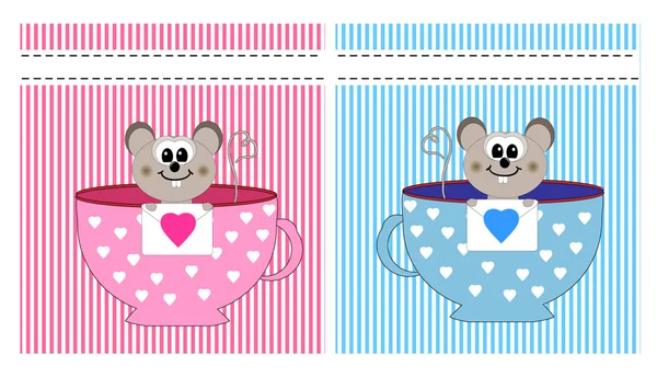 Valentine´s day card with funny cartoon mouse and heart — Stock vektor