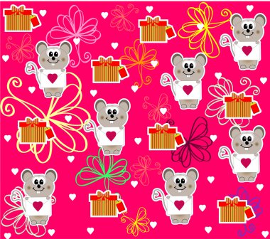 Seamless with cute mouse for Valentine's Day vector clipart