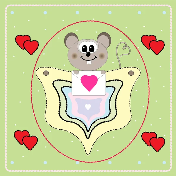 Carte Saint Valentin avec petite souris — Image vectorielle