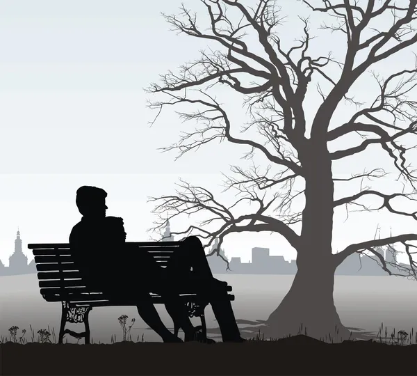 Le jeune homme et la jeune fille sur le banc — Image vectorielle