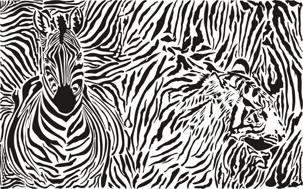 Zebra ve Kaplan ve desen arka plan — Stok Vektör