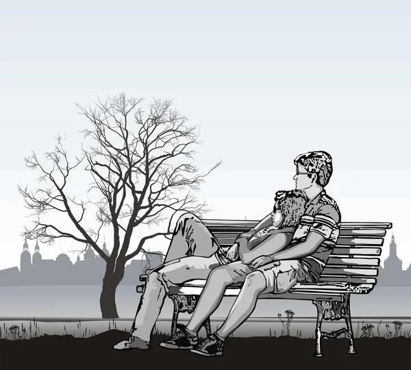 Молодая пара на скамейке запасных — стоковый вектор