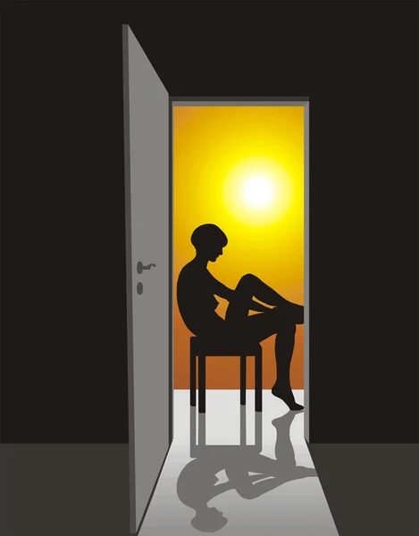 Sedící dívka ve dveřích — Stockový vektor