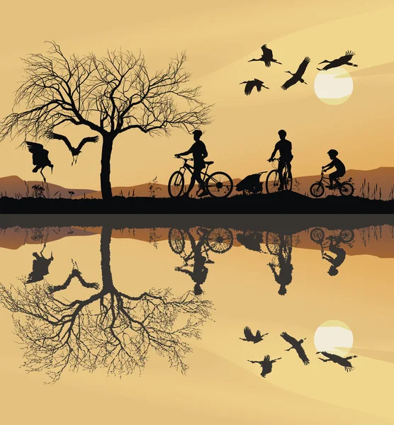 Viaje en familia a la bicicleta — Archivo Imágenes Vectoriales