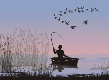 Fisher on a boat clipart