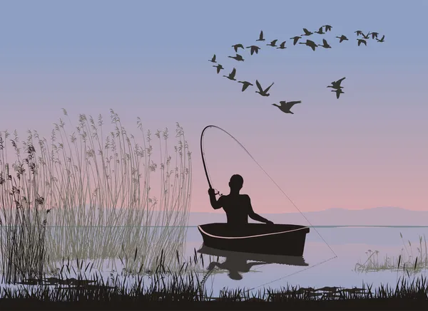 Pêcheur sur un bateau — Image vectorielle