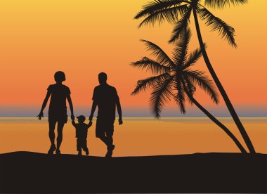 Young family on the beach clipart