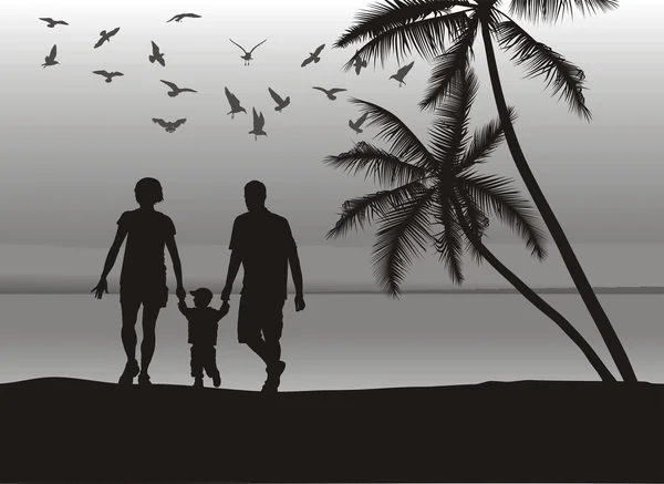 海滩上的家人 — 图库矢量图片