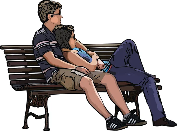 Amoureux sur un banc — Image vectorielle