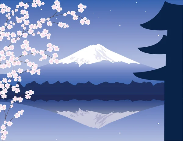 Vector Monte Fuji y ramas de sakura — Vector de stock