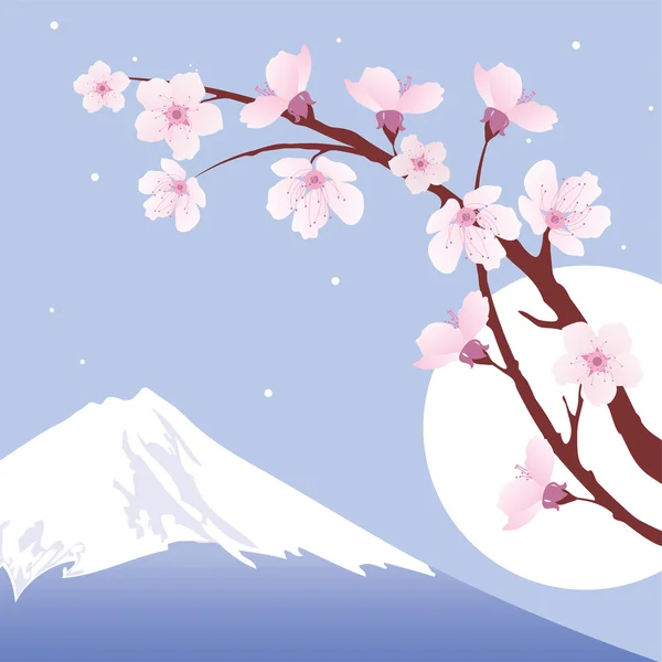 Fuji Dağı, ay ve sakura (kiraz dallarına vektör) — Stok Vektör
