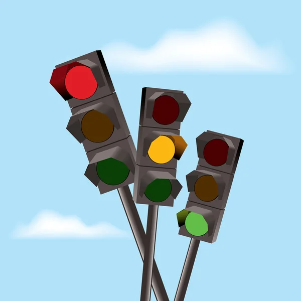 Vector traffic lights with red, yellow and green color — Stock Vector