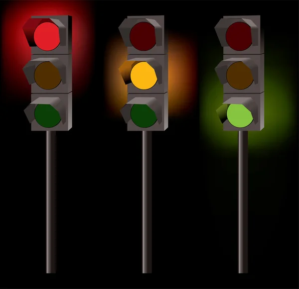 Vetor semáforos no fundo preto — Vetor de Stock