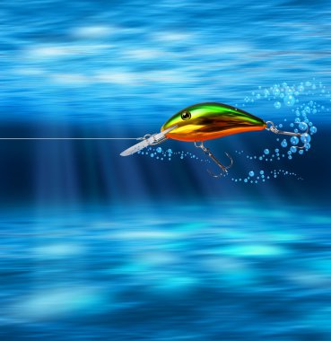 Colorful lure hunting underwater clipart