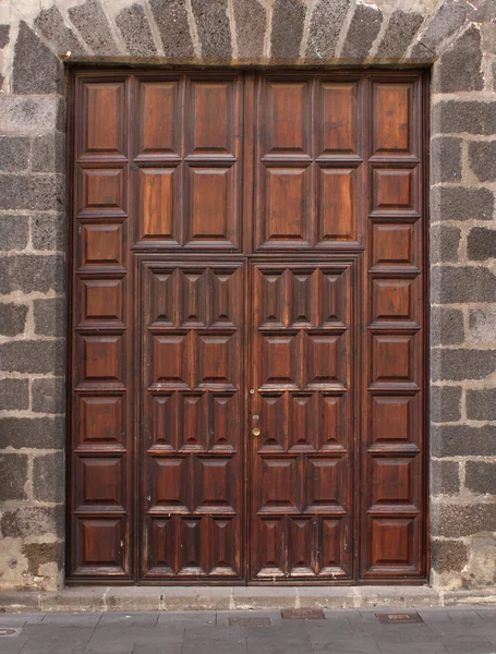 Imposing wooden doors entry — Stock Photo, Image