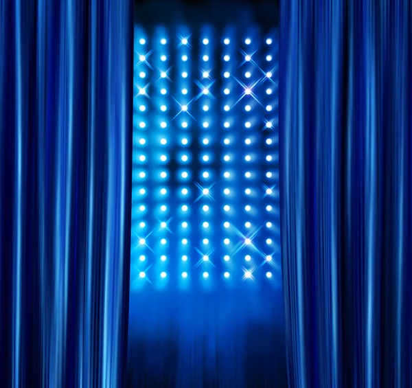 Stage spotlights blue curtains — Stock Photo, Image
