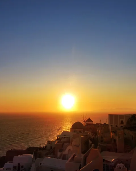 Zachód słońca w oia santorini Grecja — Zdjęcie stockowe