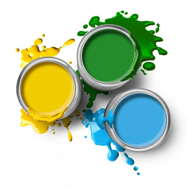Green blue yellow color paints — Stock Photo, Image
