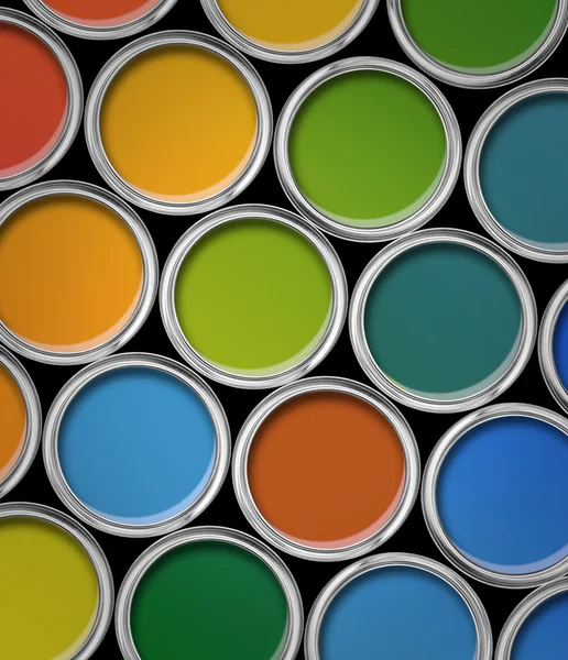 Color paint tin cans top view — Stock Photo, Image