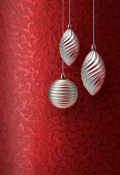 Vermelho Natal brocado prata decoração — Fotografia de Stock