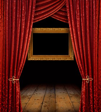 Red curtains and gold frame clipart