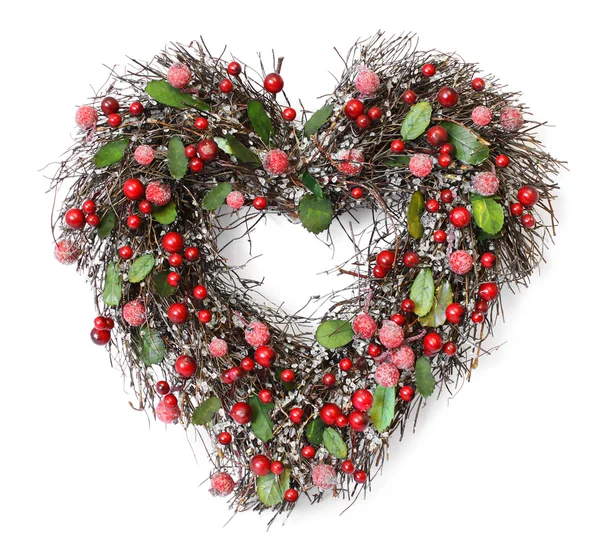 Srdce ve tvaru vánoční věnec na bílém pozadí — Stock fotografie