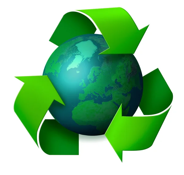 Earth with recycle signs, Arrow around the eco globe. — Stock Photo ...