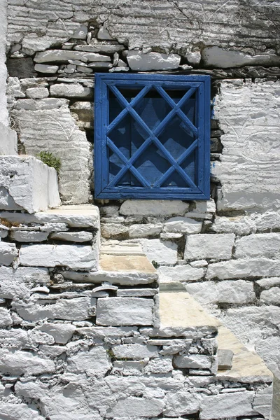 Fenêtre grecque bleue — Photo