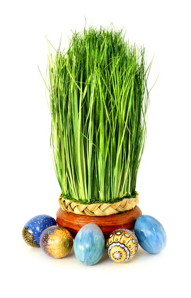 Easter grass and eggs — Stock Photo, Image