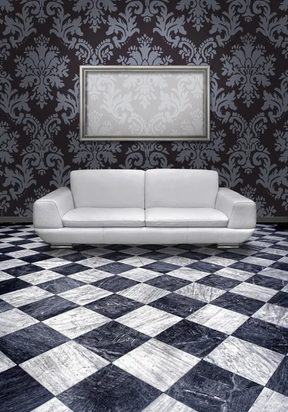 Modern sofa on marble floor — Stock Photo, Image