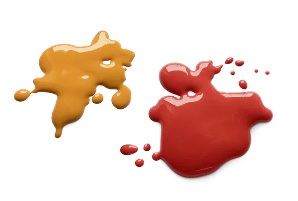 Hořčice a kečup splash — Stock fotografie