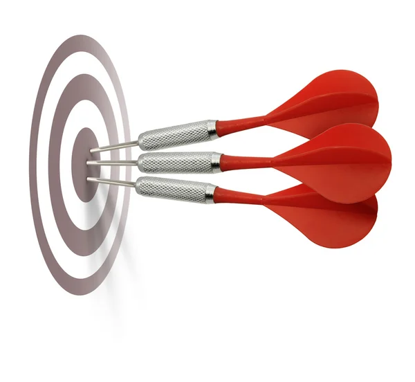 Three red darts hitting target — Stock Photo, Image