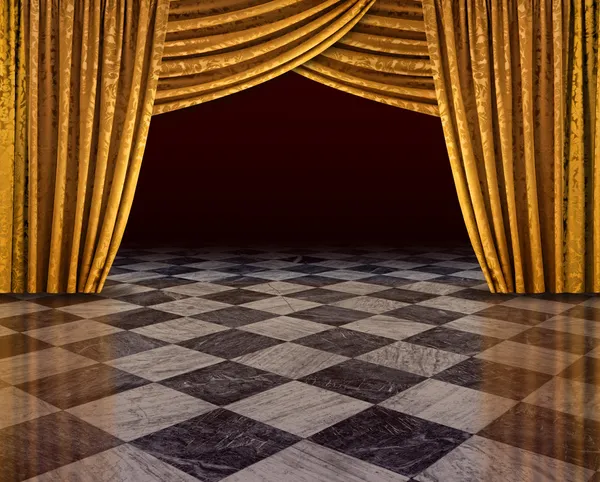 Golden curtains stage — Stock Photo, Image