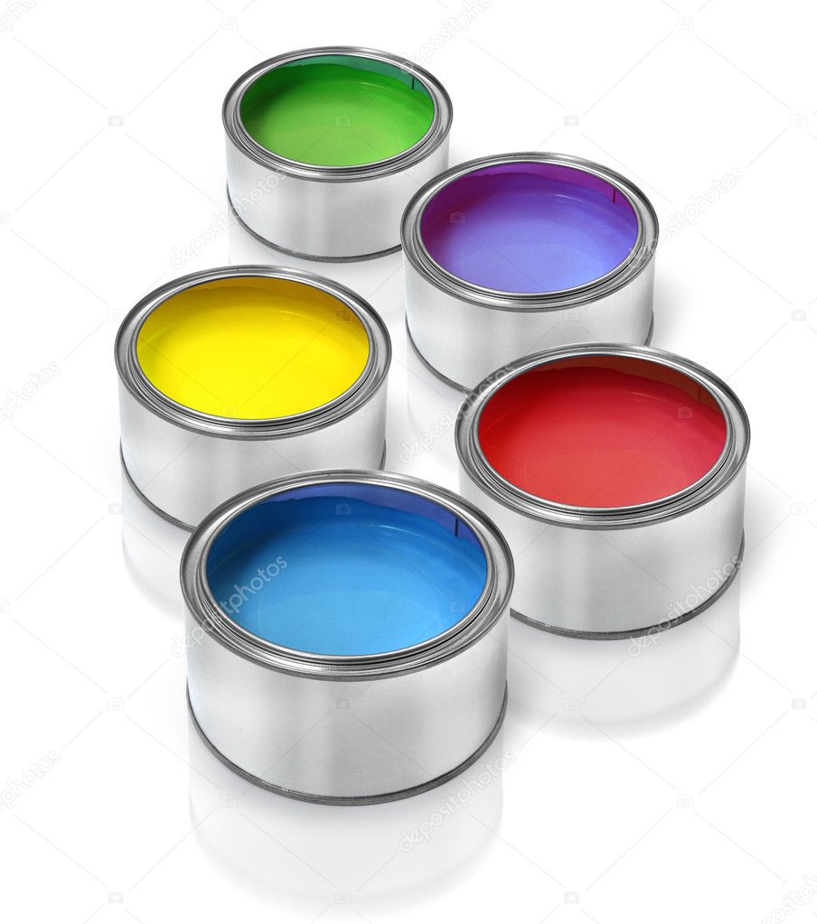 Color paint tin cans — Stock Photo © anterovium #9354711