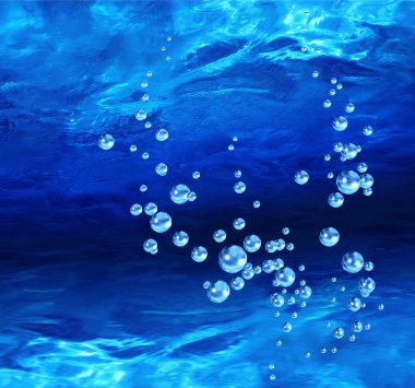 Mavi kabarcıkları suyun altında
