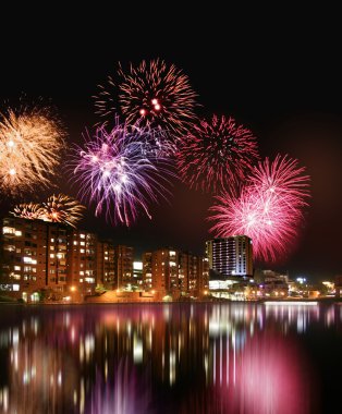 Fireworks by the water clipart