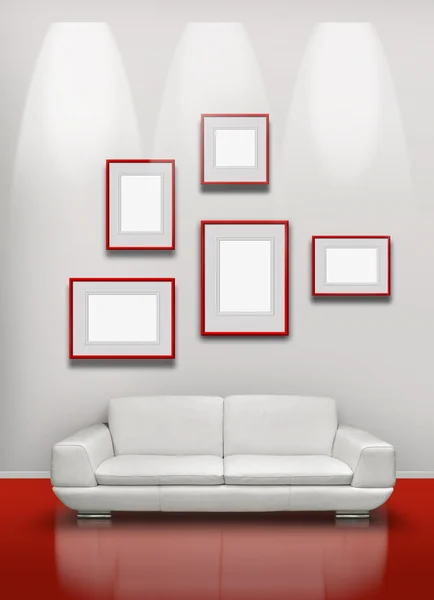 Red floor white gallery — Stock Photo, Image