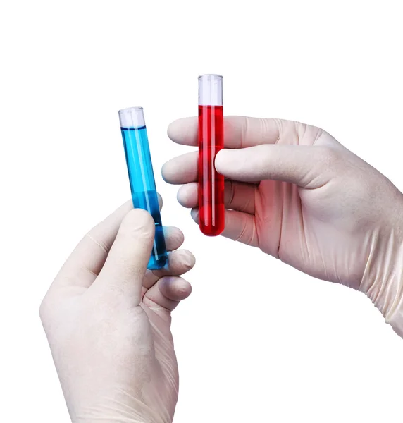 Examinar líquidos em tubos de ensaio — Fotografia de Stock