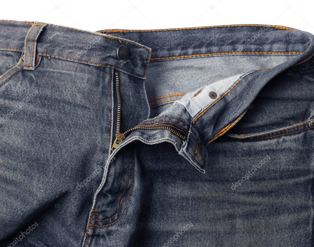 Worn jeans zip half open