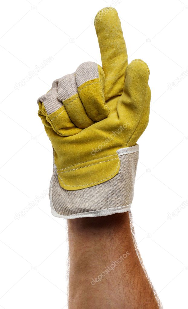 Worker glove finger pointing up