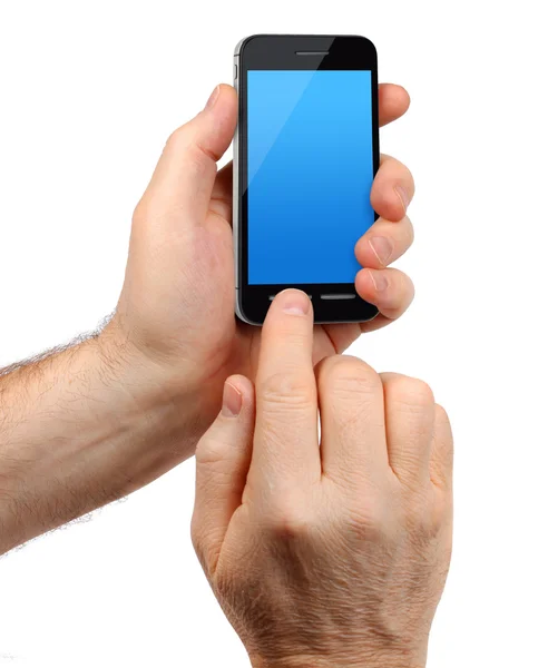 Мужские руки держат смартфон — стоковое фото